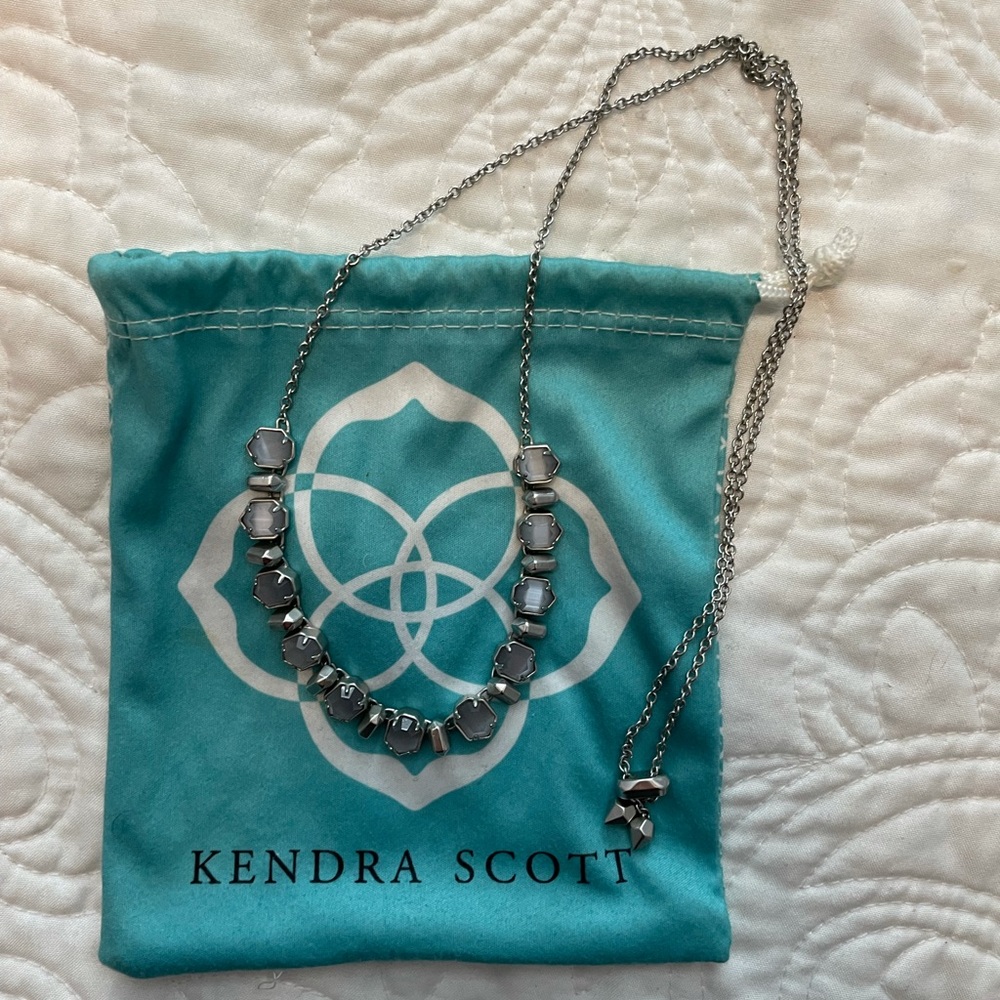 Kendra Scott long necklace in slate cats eye and silver